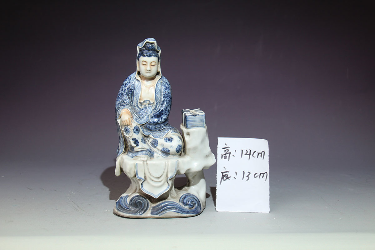 晚清/青花观音人物雕像/送子观音/人物形象生动/釉面剔透富有层次