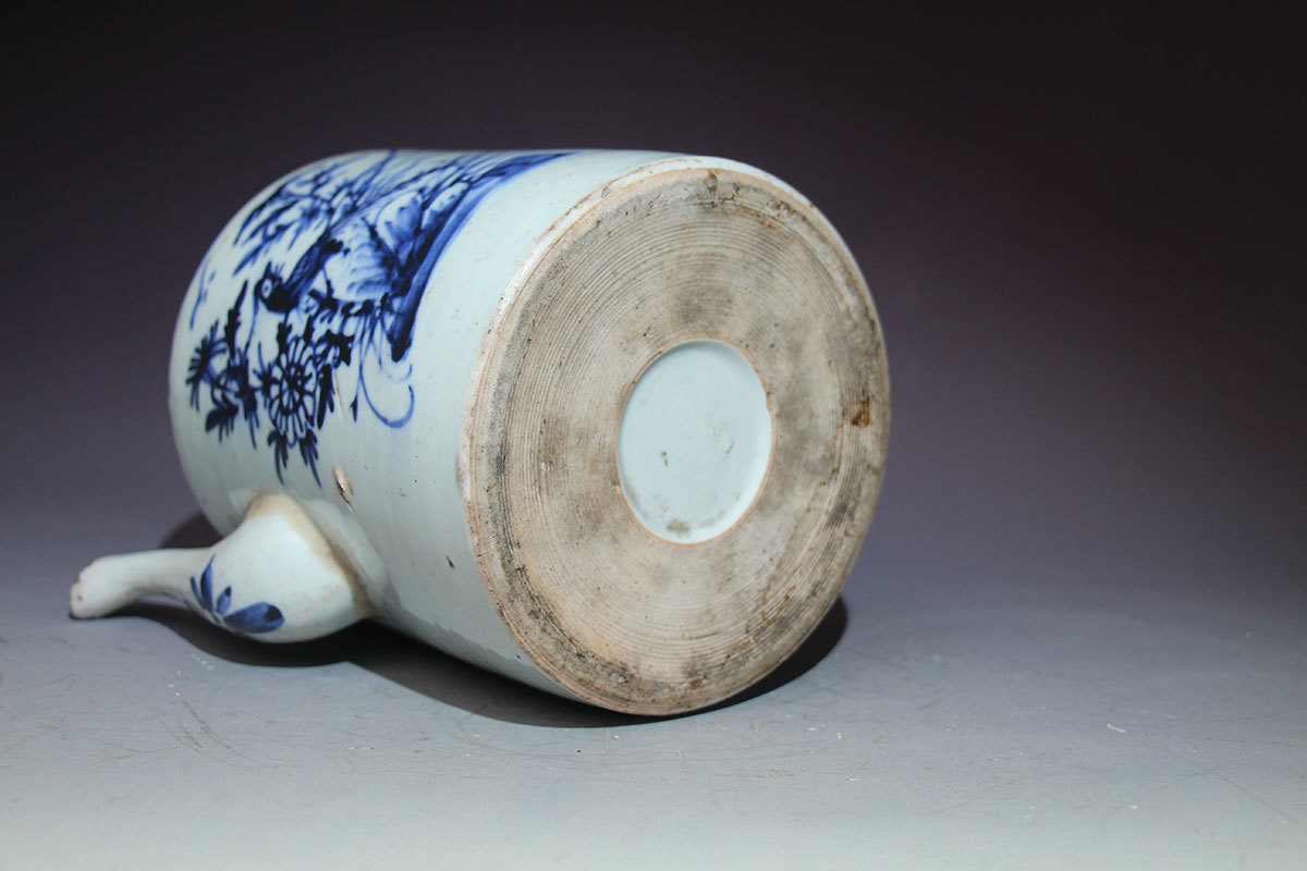 晚清/青花花鸟执壶/茶壶/瓷壶/画风活泼笔法传神/收藏品