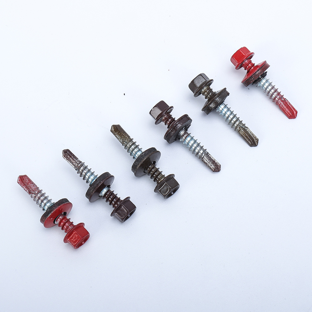 Color painted hex head self drilling screw