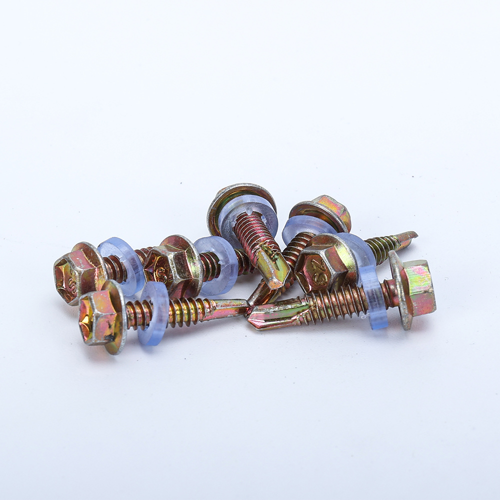 Hex flange head self drilling screw with pvc washer