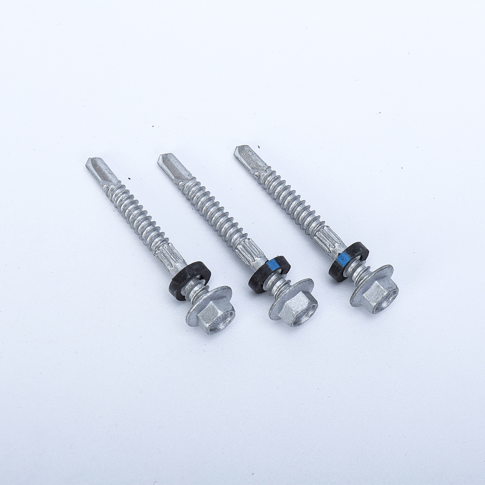 Hex flange head self drilling screw with knurlling ruspert coated