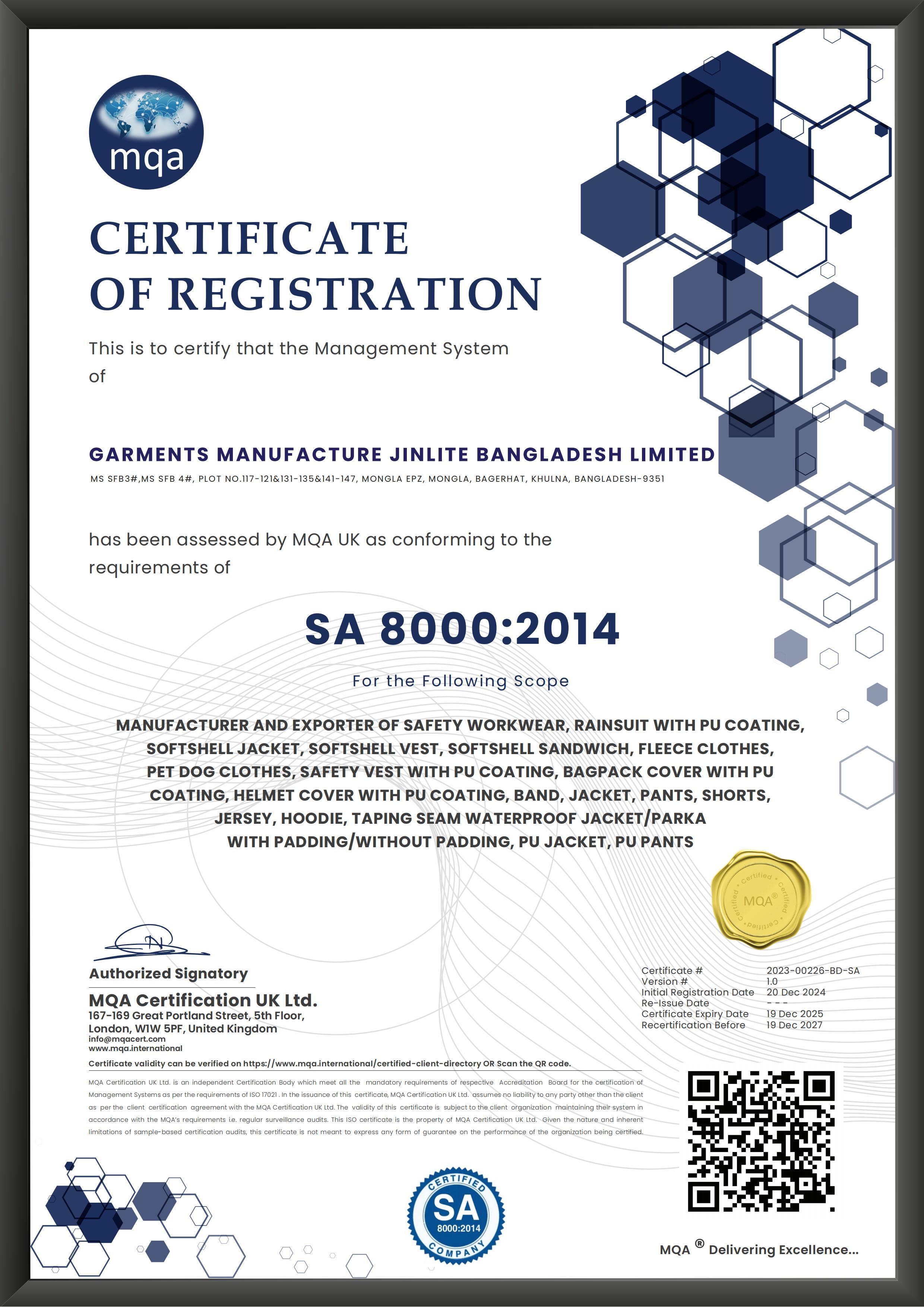 GARMENTS MANUFACTURE_SA8000 GARMENTS MANUFACTURE_SA8000