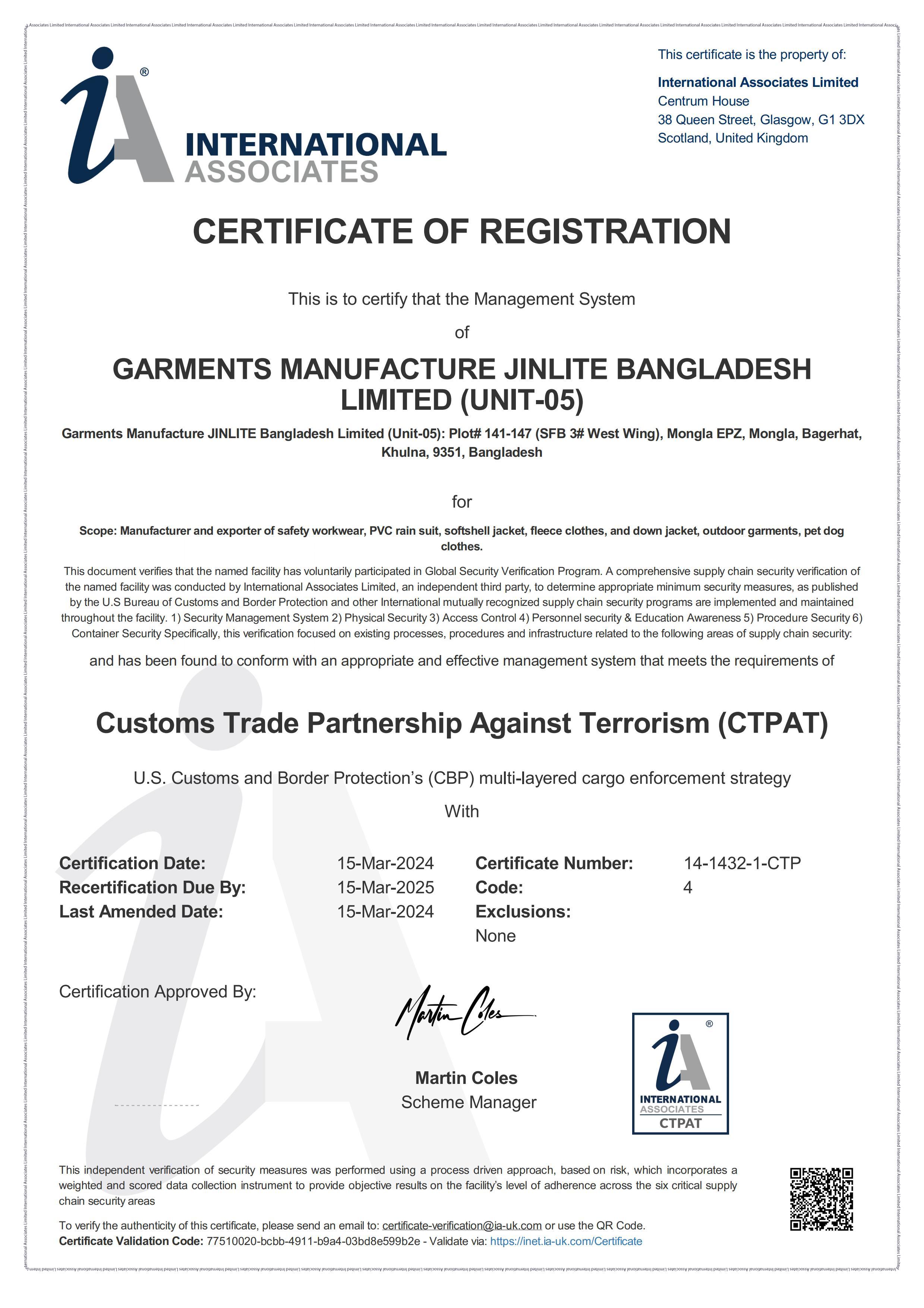 C-TPAT Audit Certificate C-TPAT Audit Certificate