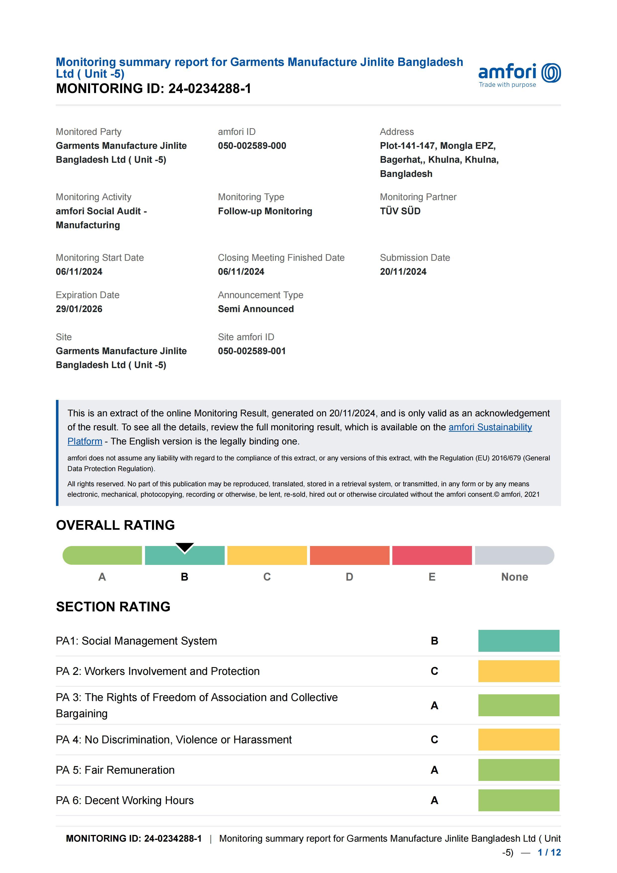 BSCI Followup Audit Result Unit BSCI Followup Audit Result Unit