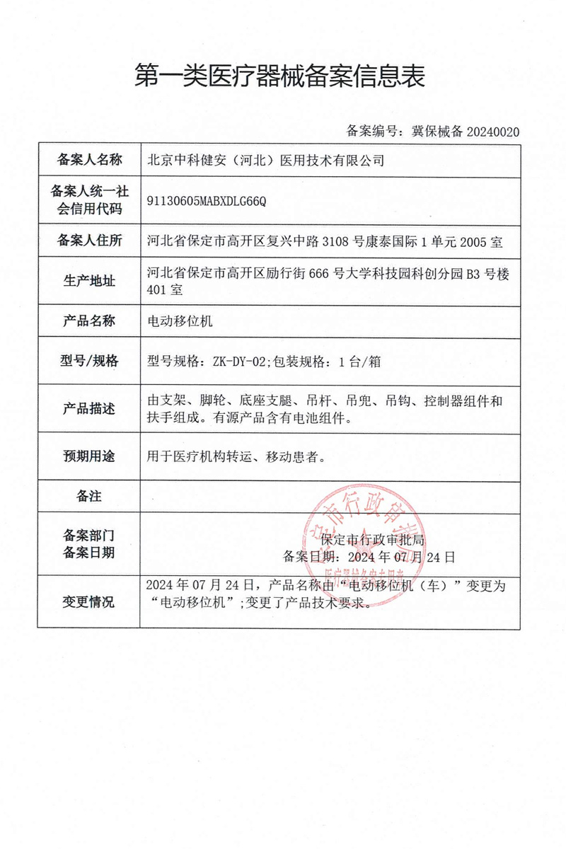 The first type of medical device production record certificate