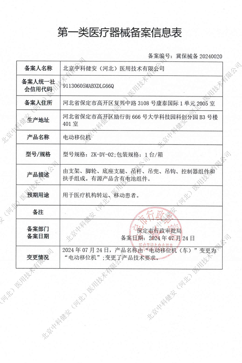 第一类医疗器械生产备案凭证
