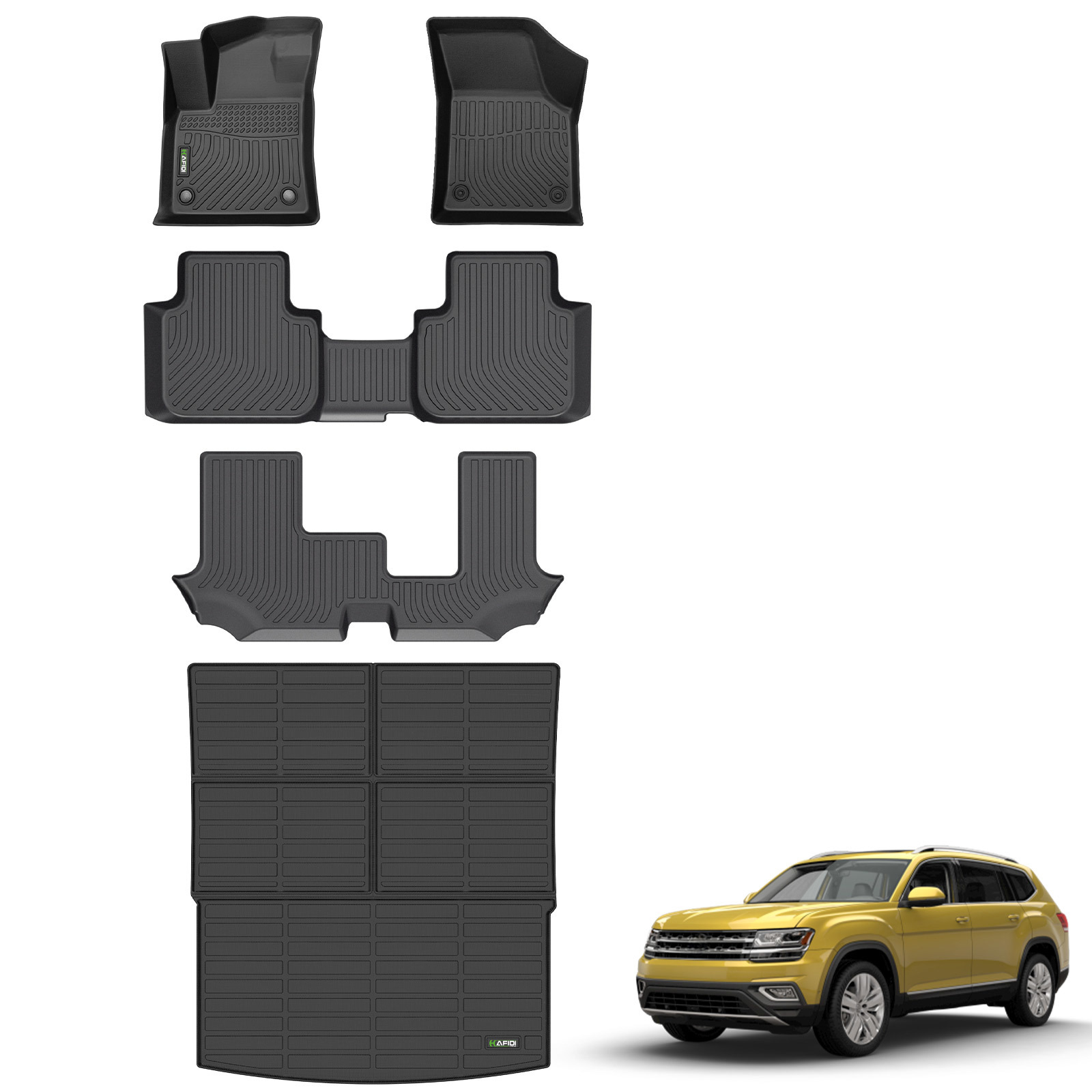 HAFIDI TPE all weather full set of  floor mats & cargo liner for Volkswagen Atlas 2018-2024