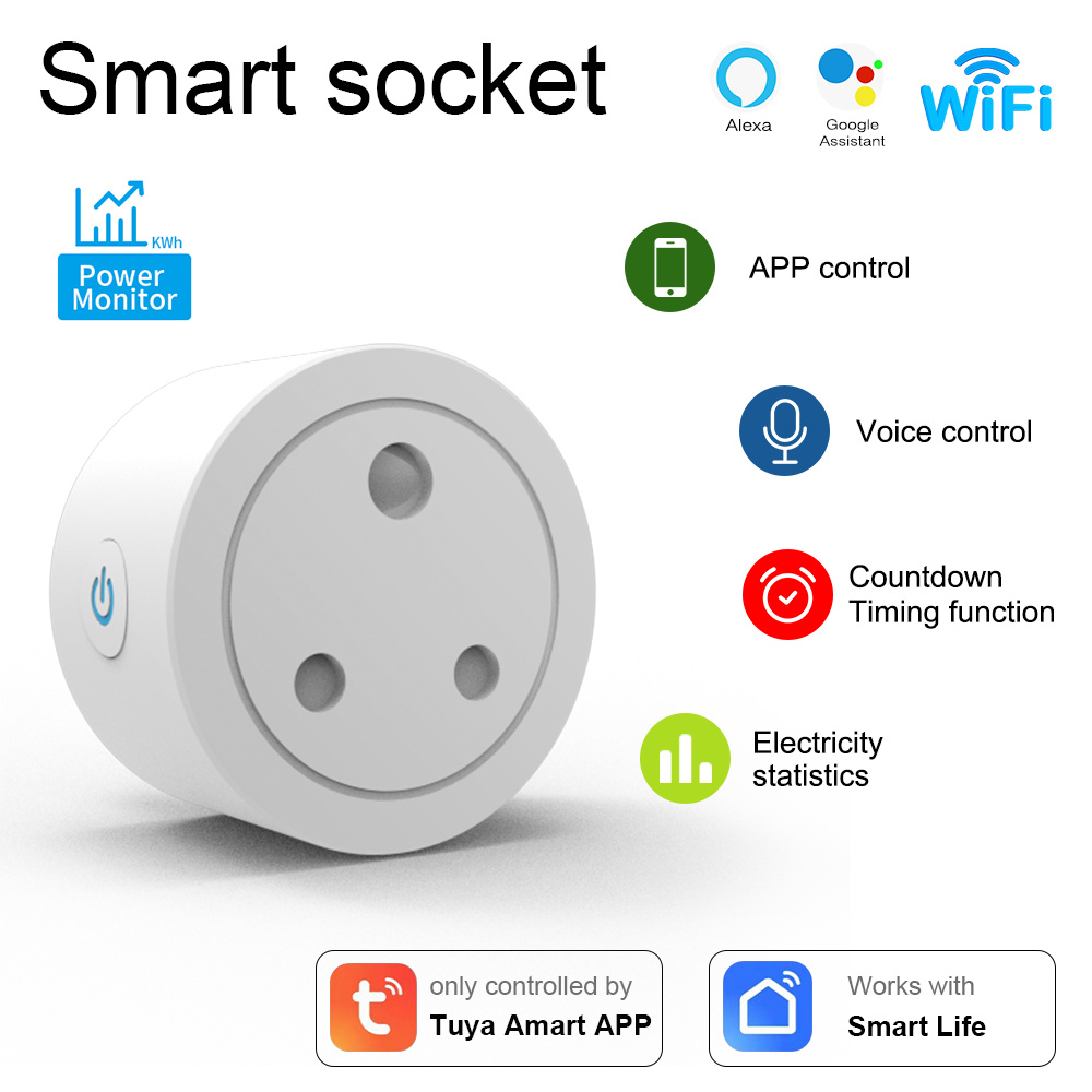 Tuya Wifi Socket Indian standard plug Smart Socket Wifi switch Support smart Life App