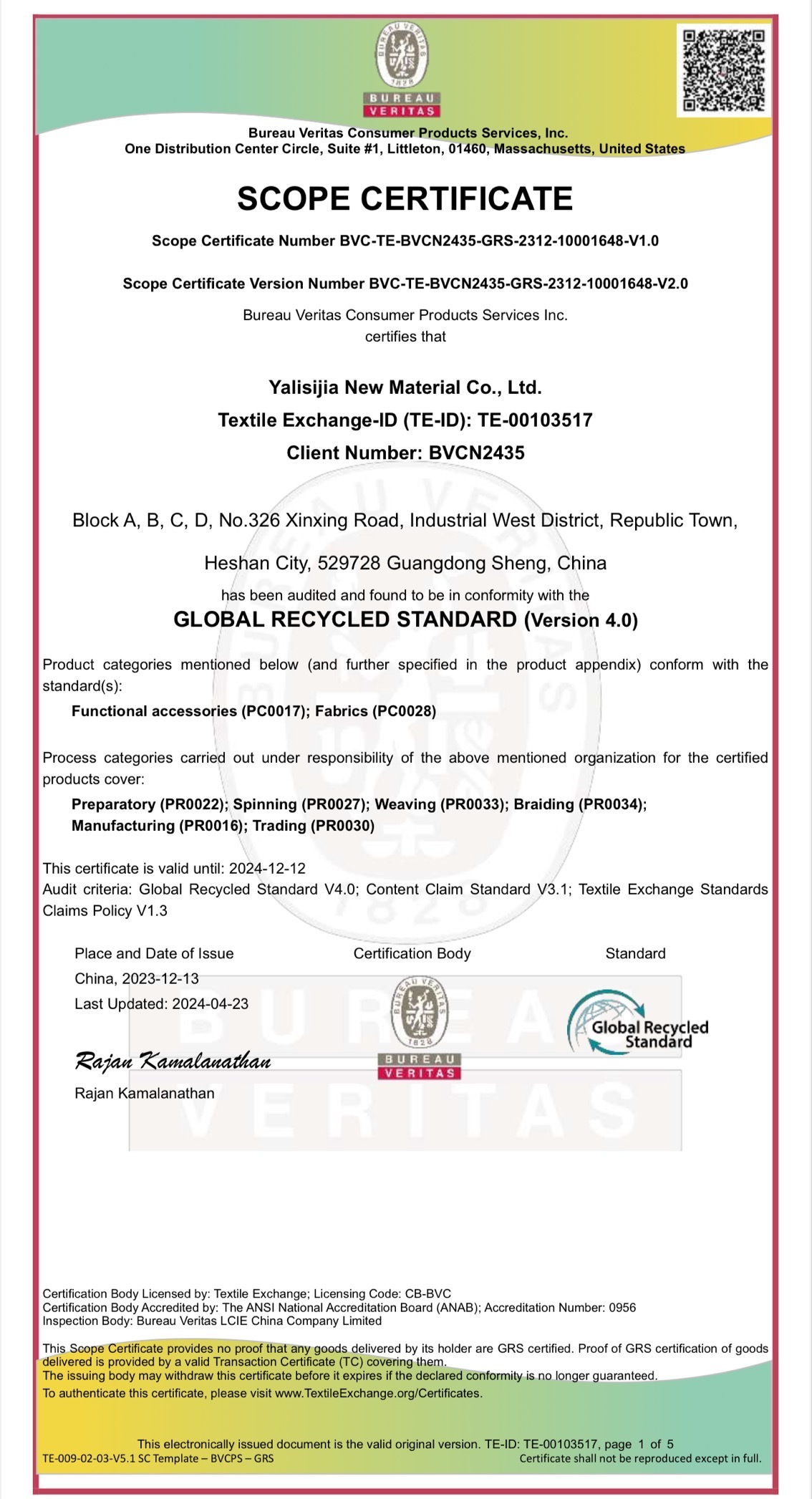 Scope Certificate_GRS4.0_