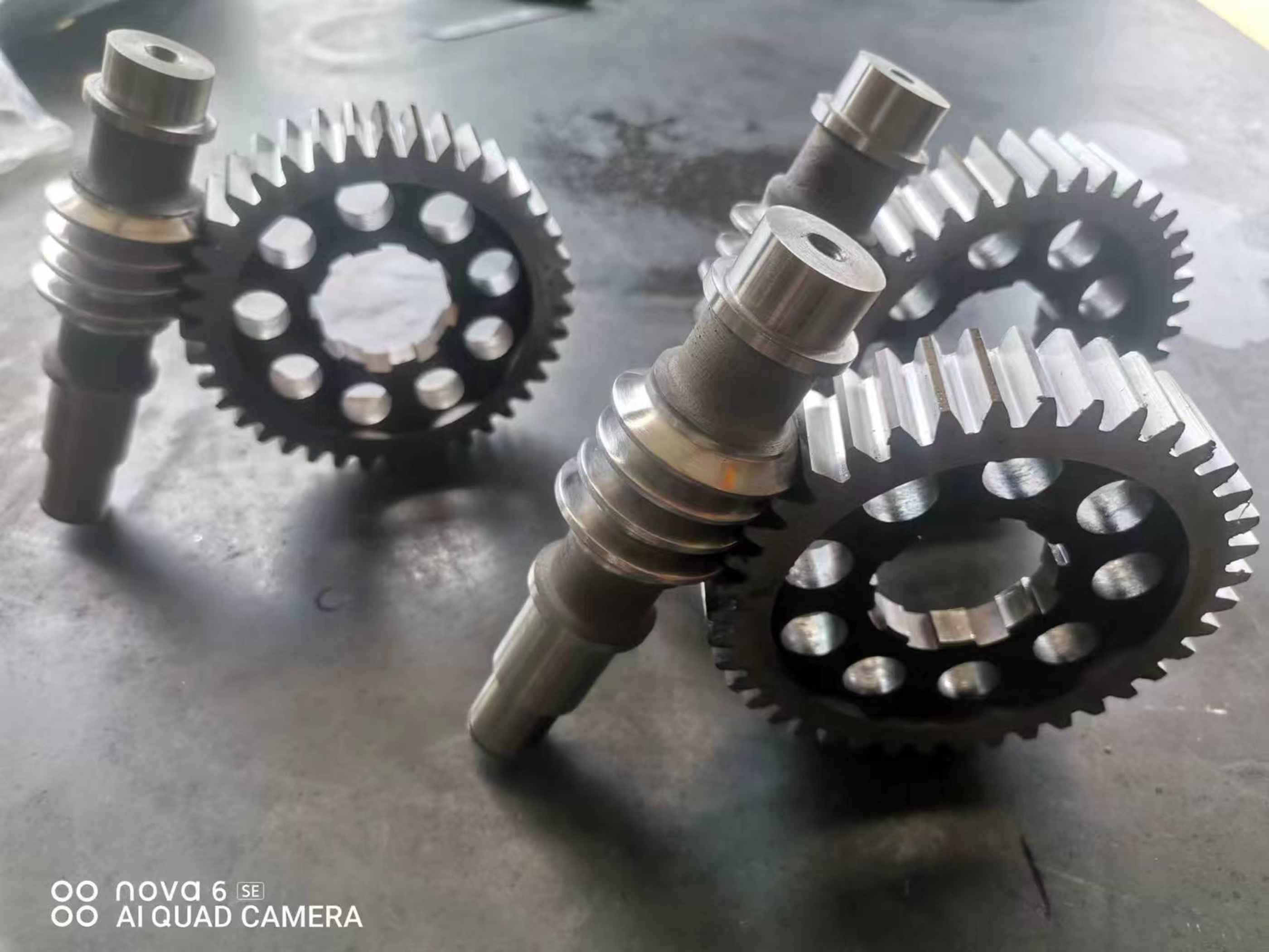 Helical gear with worm gear