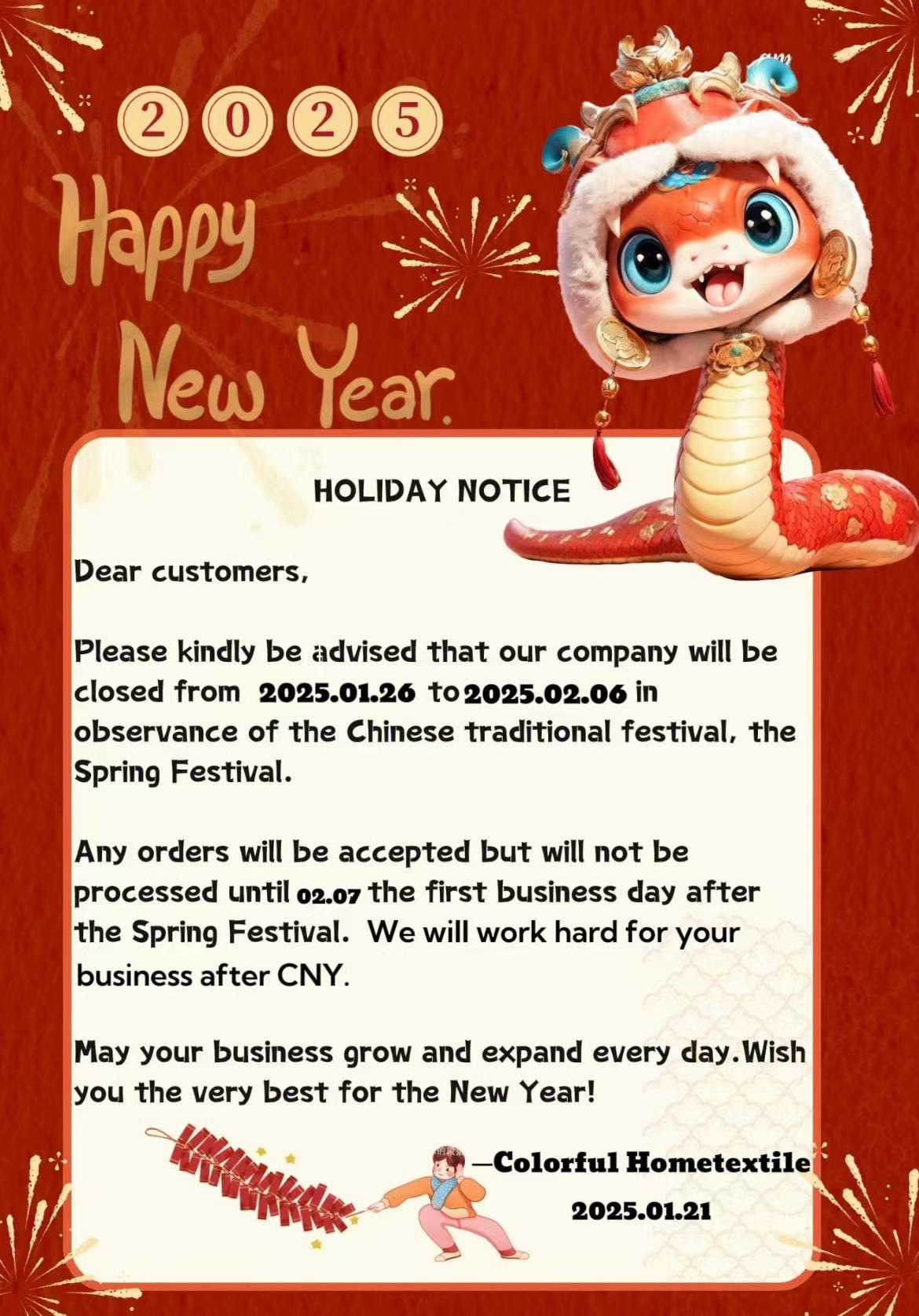 HOLIDAY NOTICE