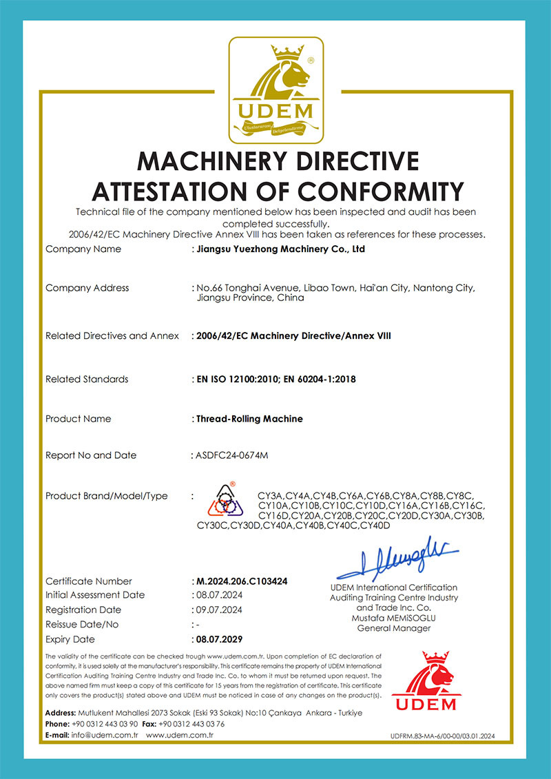 MACHINERY DIRECTIVEATTESTATION OF CONFORMITY MACHINERY DIRECTIVEATTESTATION OF CONFORMITY