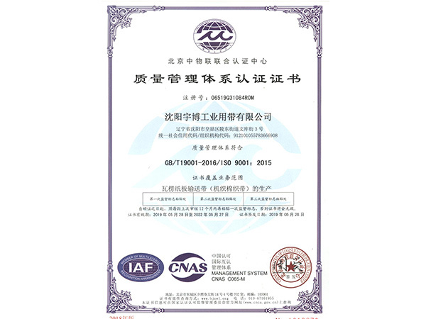 Quality Certification Management System Certificate (Chinese Version)