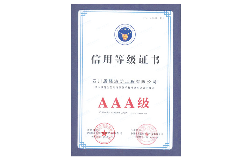 AAA級信用等級證書