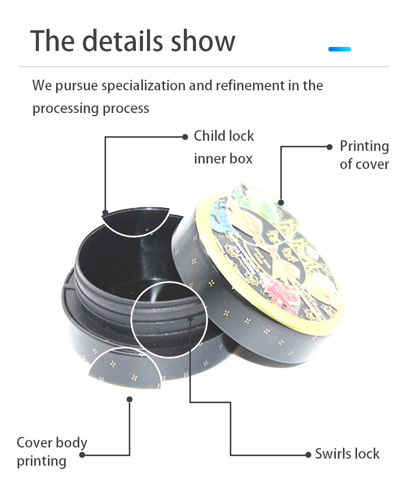 Custom Printed Metal Tinplate Round Child Resistant Press Tins Child Proof CR Tin Box For Packing