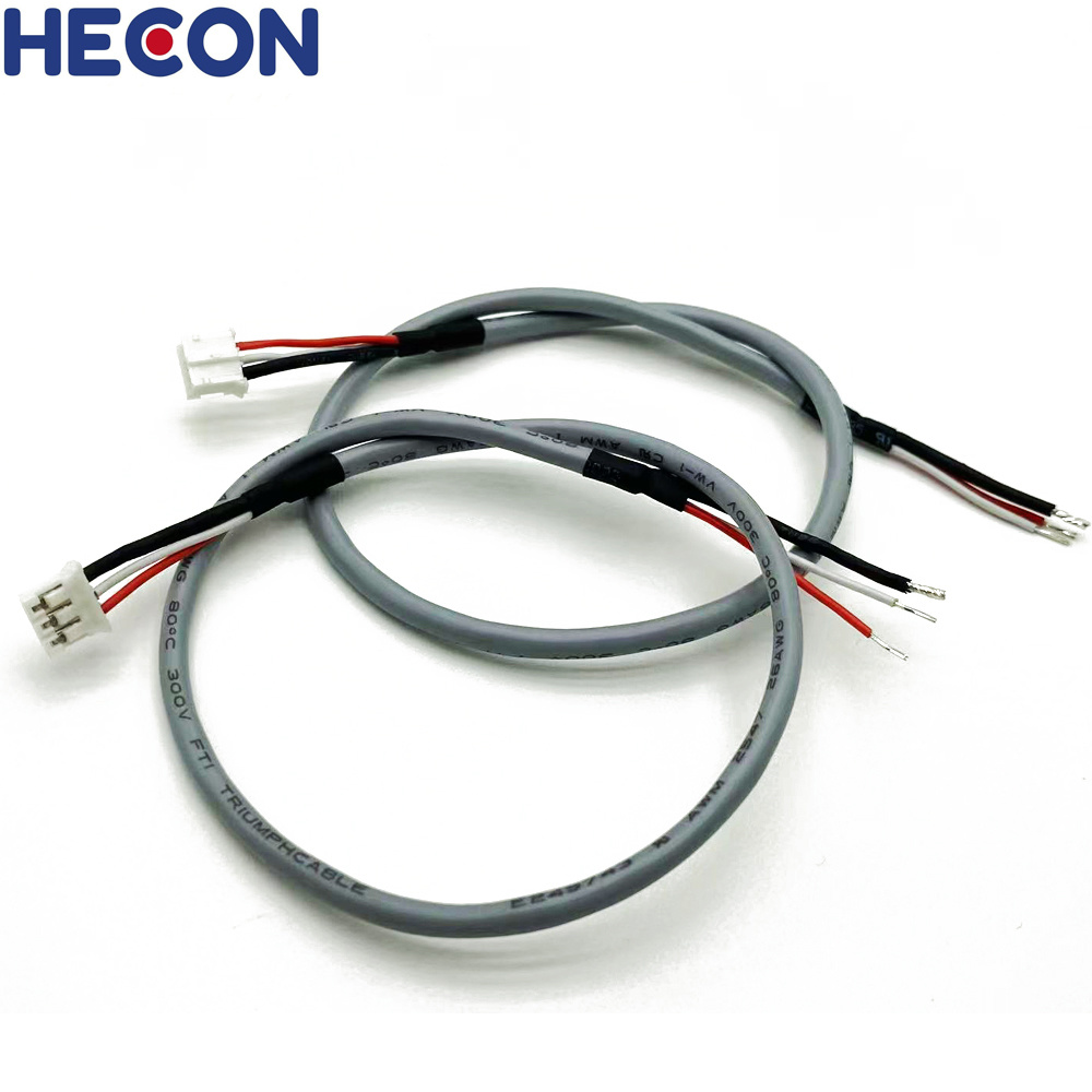 PH2.0mm housing 03P to 4mm ribbon tinned black heat shrinkable tube UL2547 26AWG * 2C wiring harness