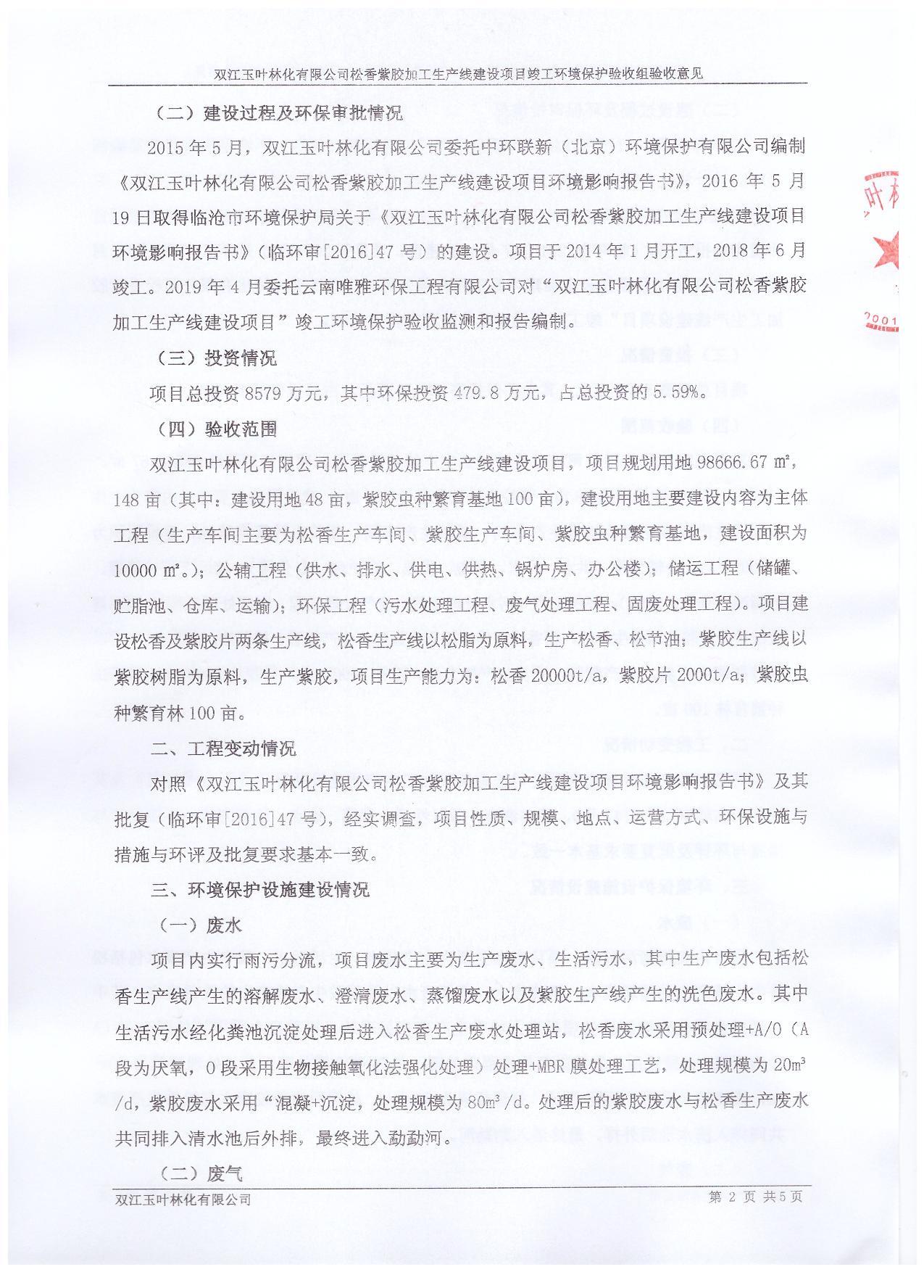 双江玉叶林化有限公司验收意见及签到表