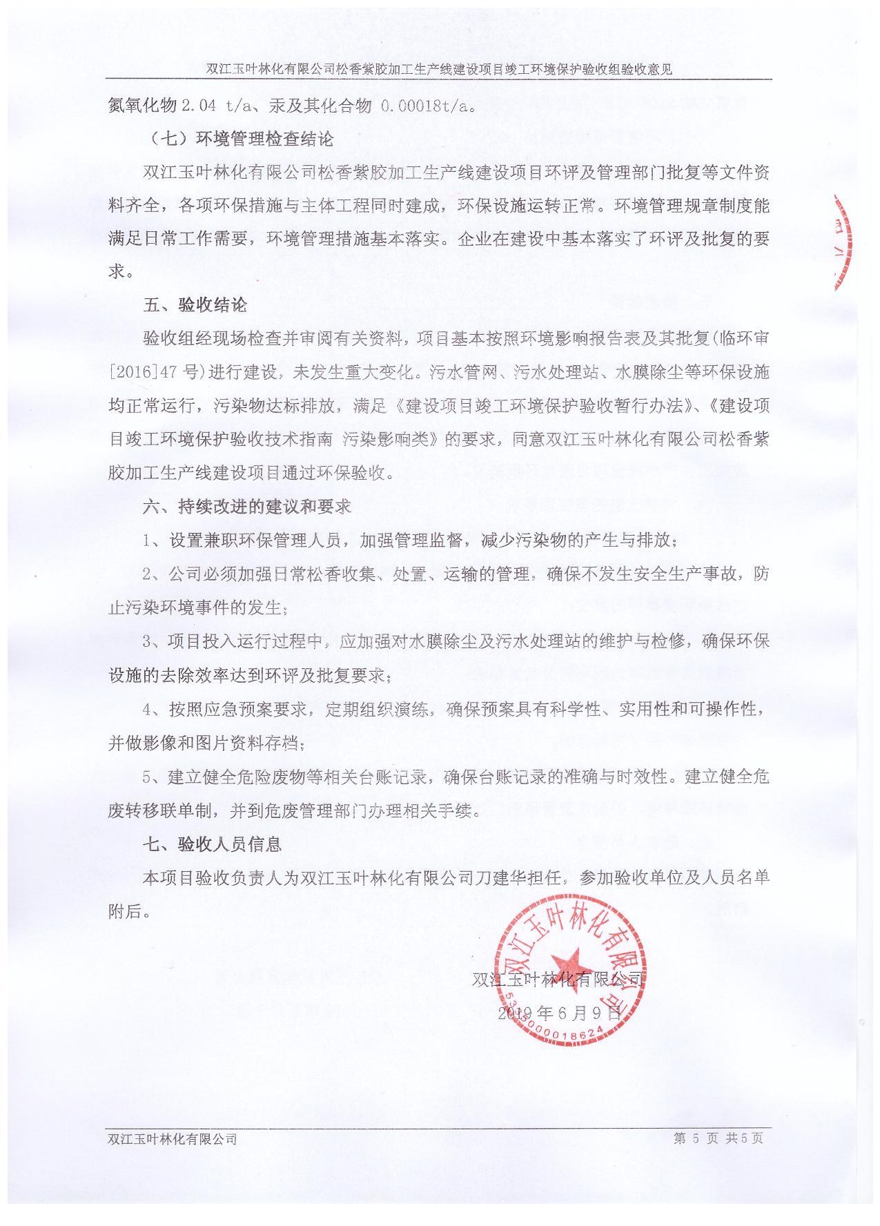 双江玉叶林化有限公司验收意见及签到表