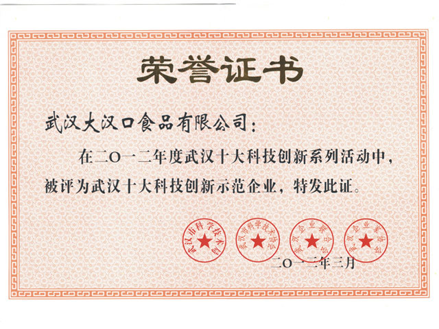 2012年度武漢十大科技創新示范企業