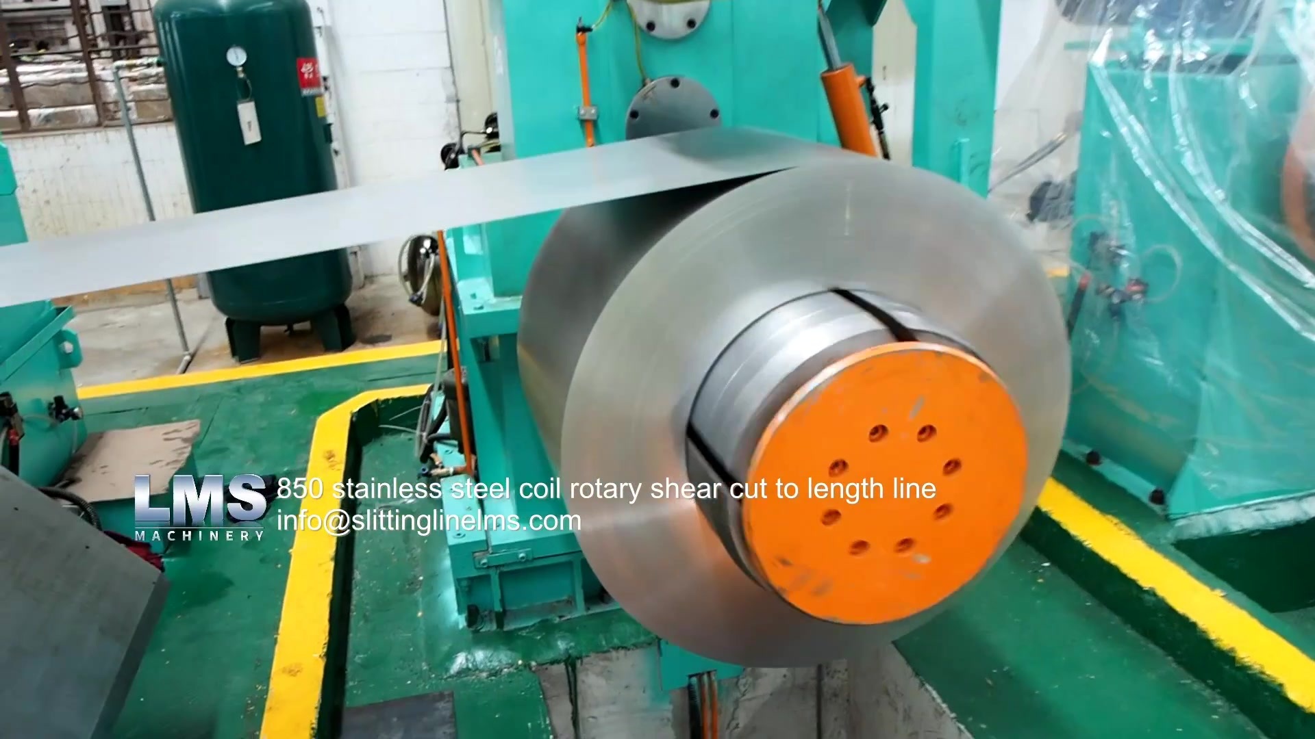 850 stainless steel coil rotary shear cut to length line.mp4