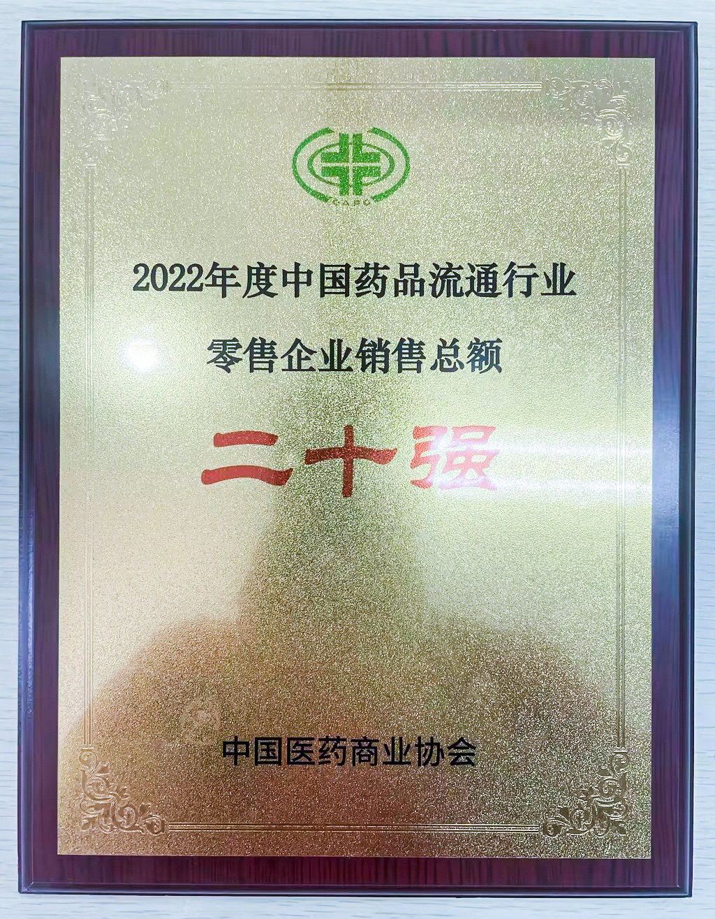 “2022年度中國藥品流通行業(yè)零售企業(yè)銷售總額榜”第十位