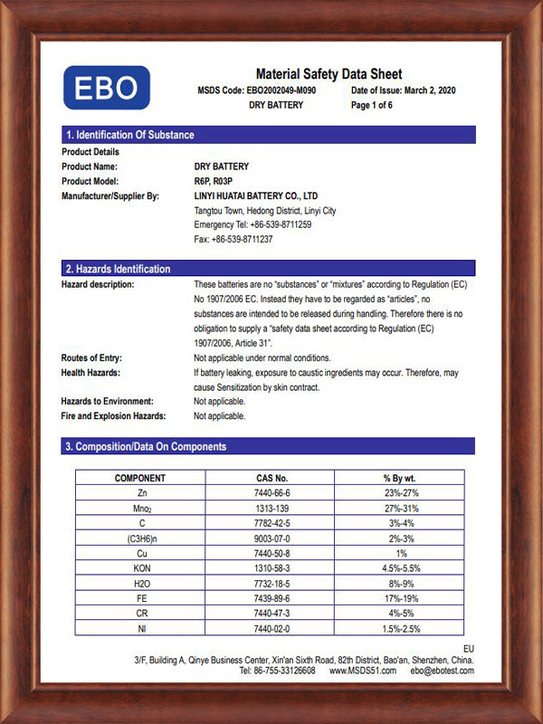 MSDS R6P, certificado R03P