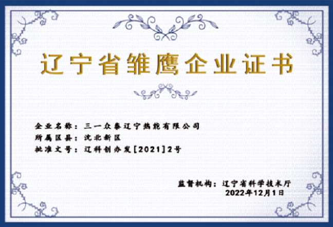 遼寧省雛鷹企業(yè)證書