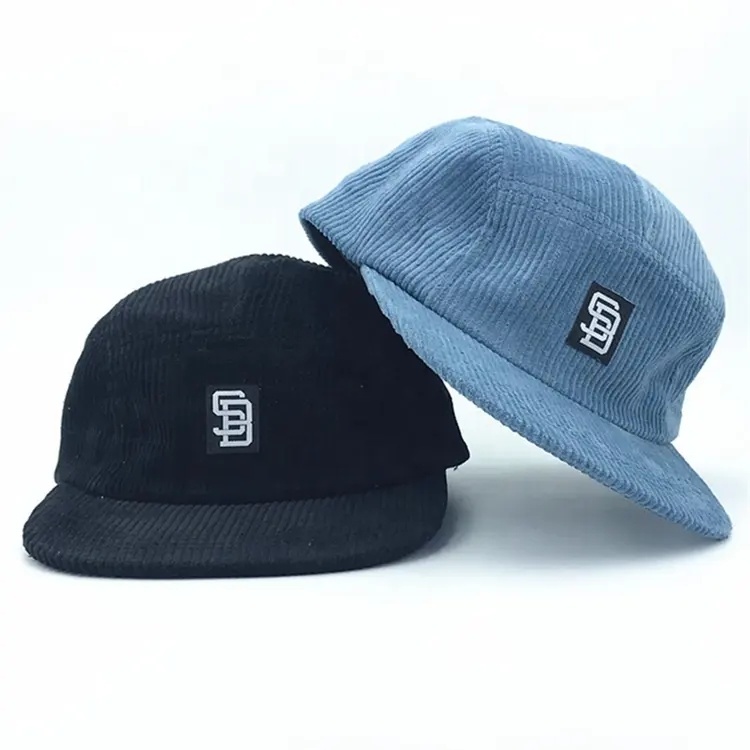 Wholesale Custom 5-Panel Corduroy Hat - Vintage Snapback Camp Cap with Patch Logo Design