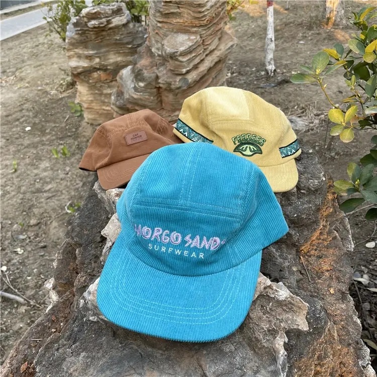 Custom Canvas and Corduroy 5-Panel Camp Cap - Embroidered Logo Design