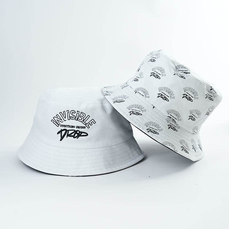 Custom Reversible Bucket Hat – All over Logo Print & Solid White Streetwear Cap