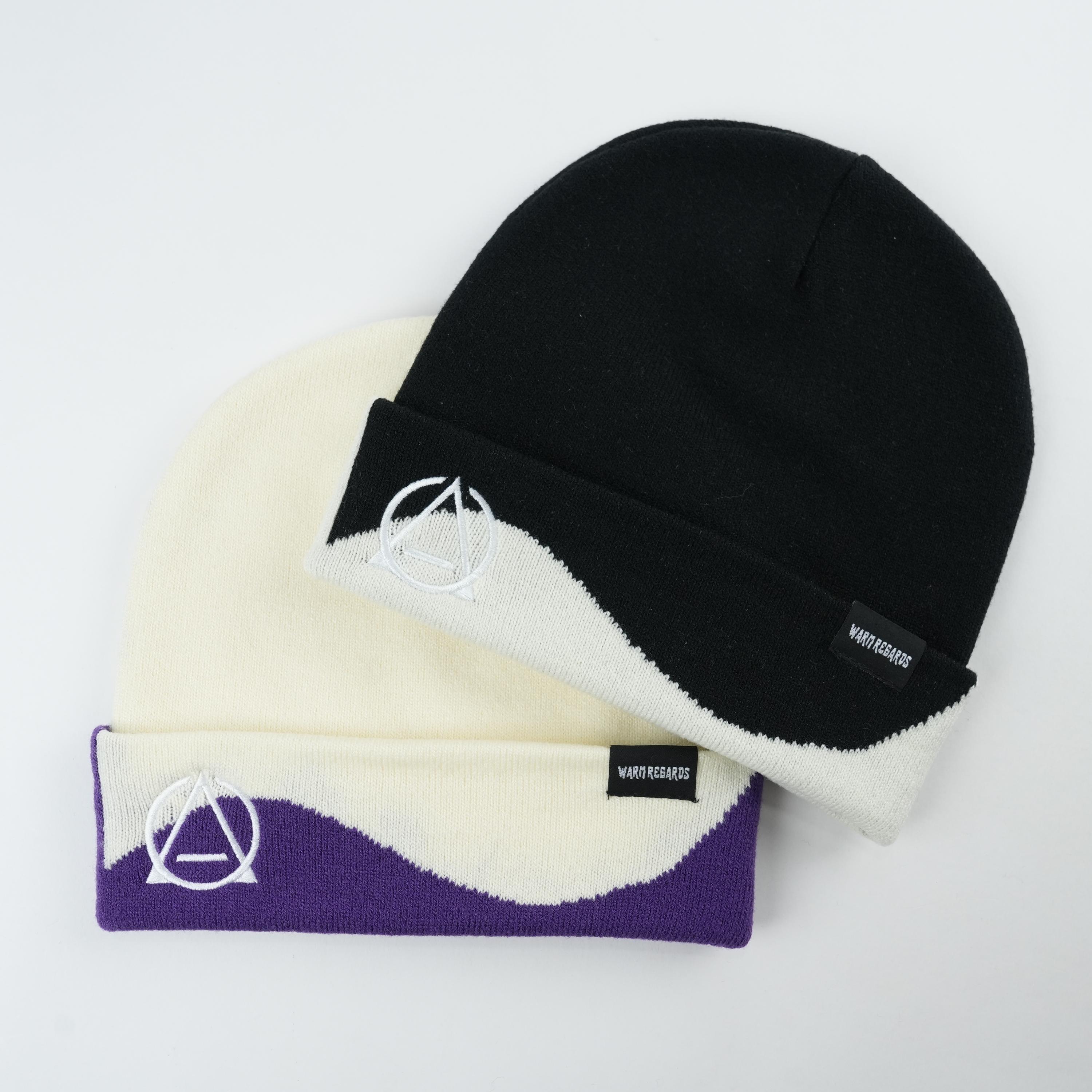 Gorro unisex de diseño de olas bicolor con logotipo bordado minimalista