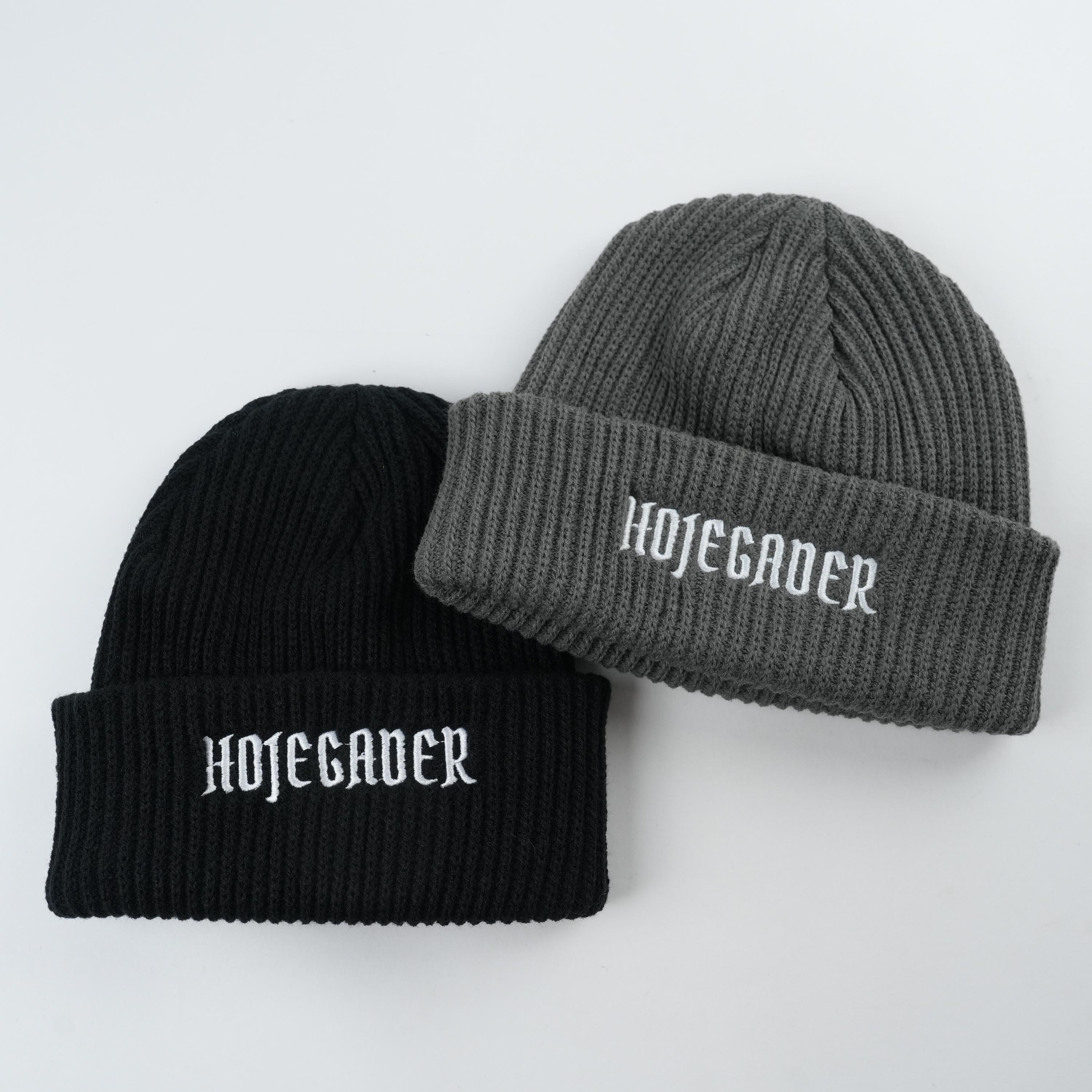 Bordado Ribbed Knit Beanie-Clásico Negro y Gris