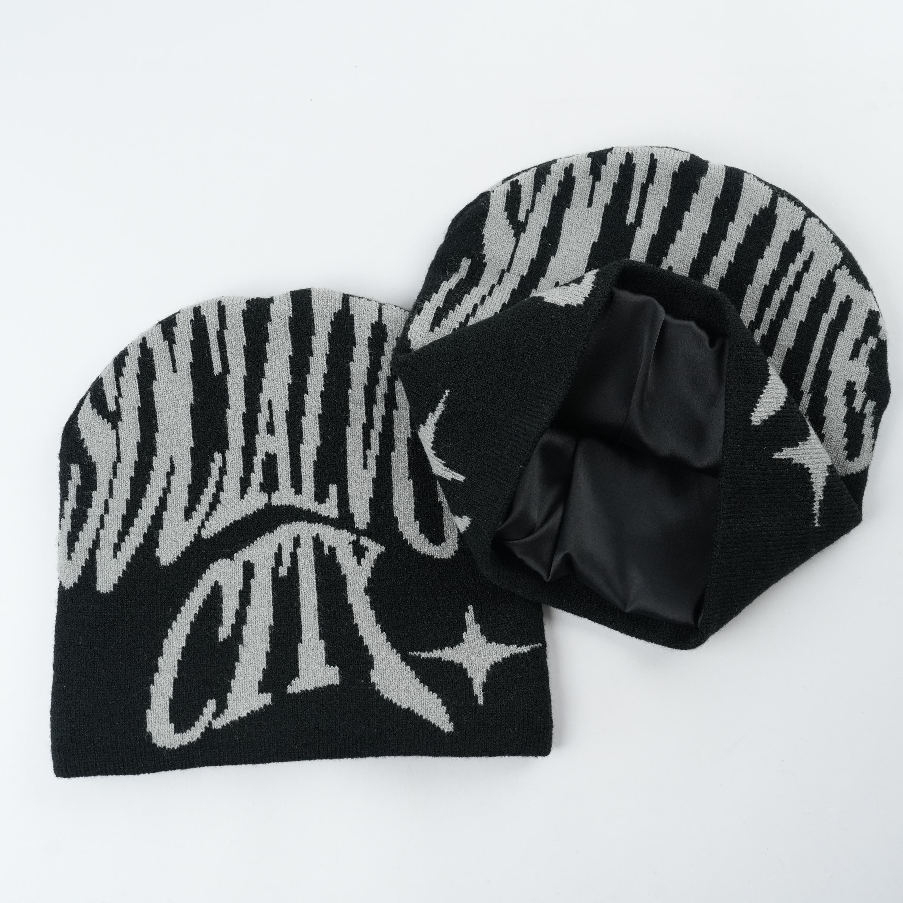 Graphic Knit Beanie - Bold Statement Sombrero de invierno con forro de satén