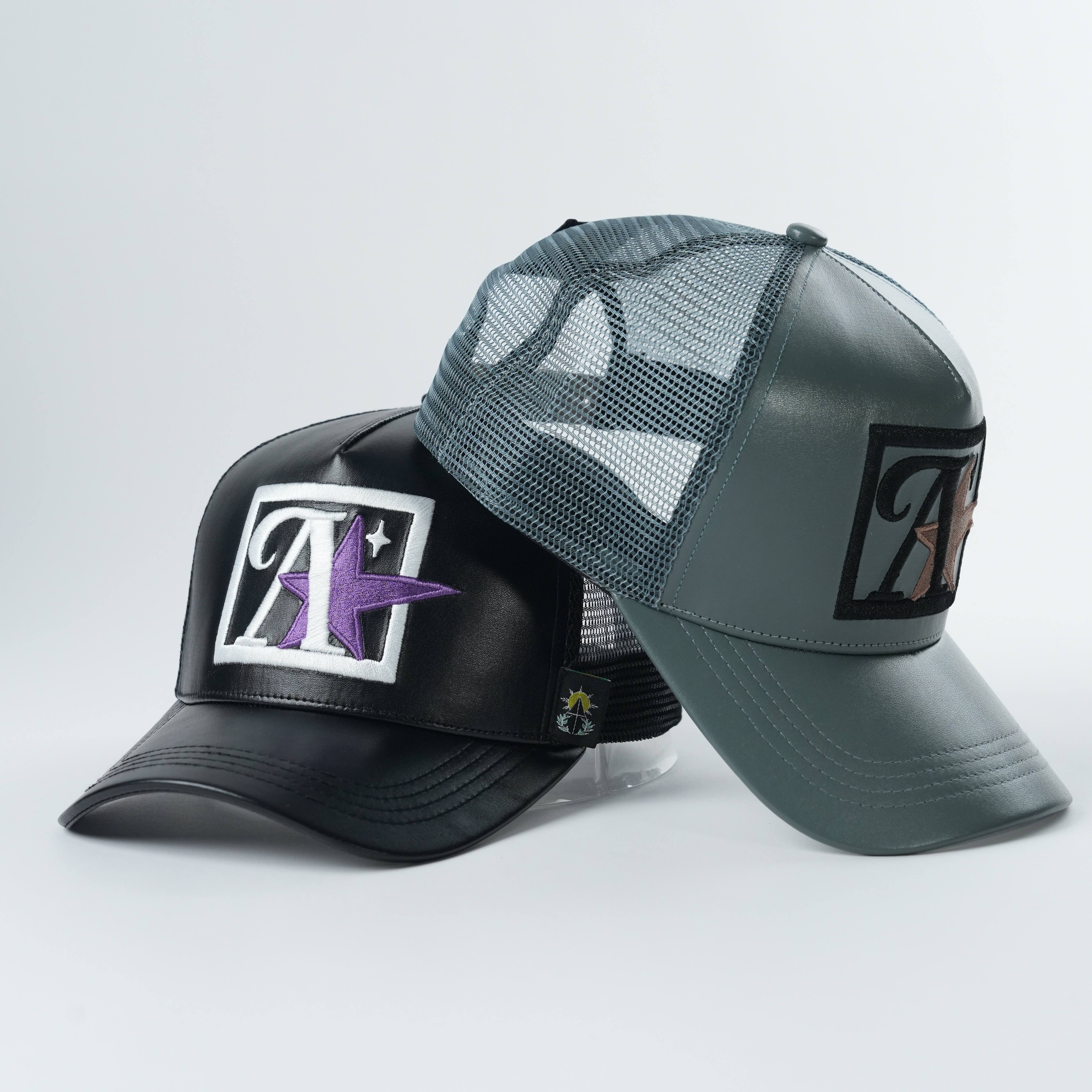 Summer 5 Panel Trucker Hats PU Leather for Traveling or Party and Outdoor Activities Use Mesh and Patch