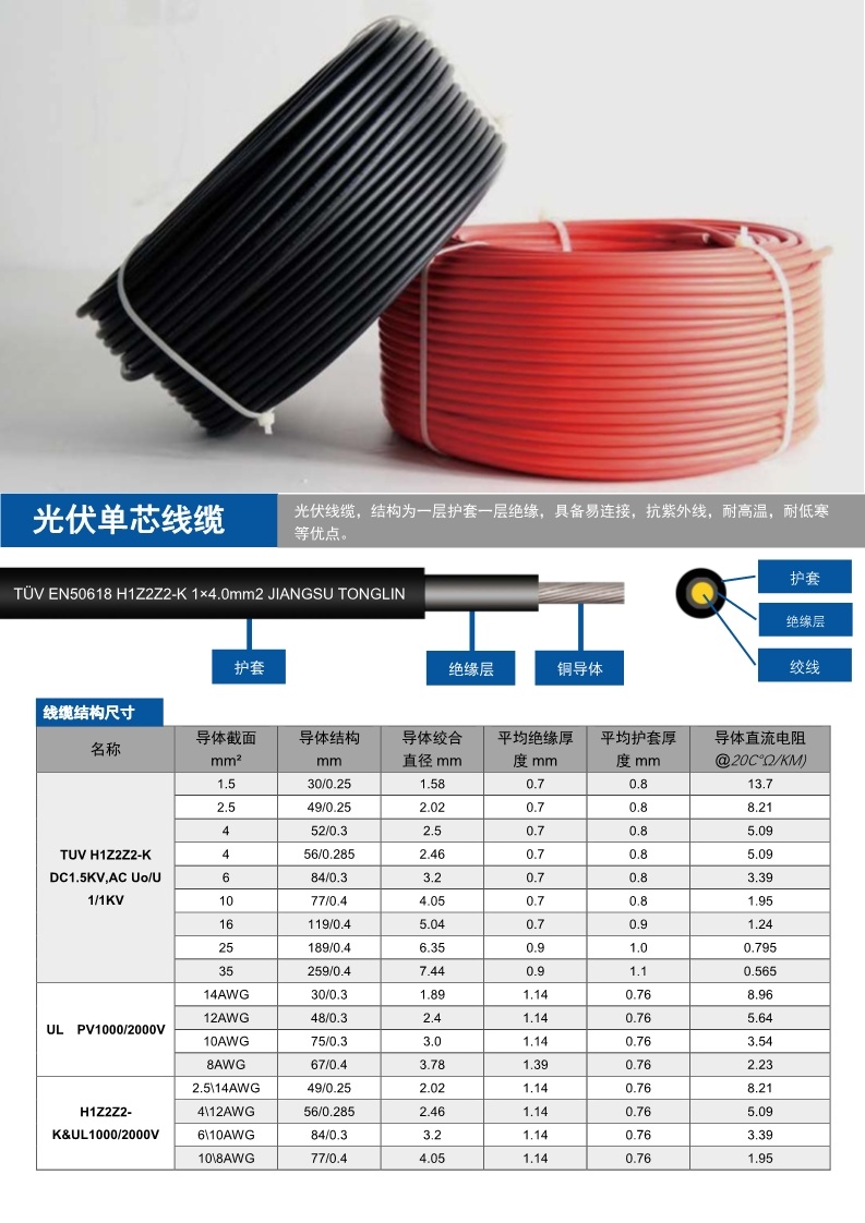 单芯光伏电缆
