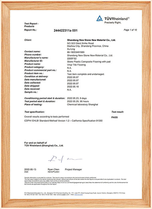 Newstone Floor Test Report Newstone Floor Test Report