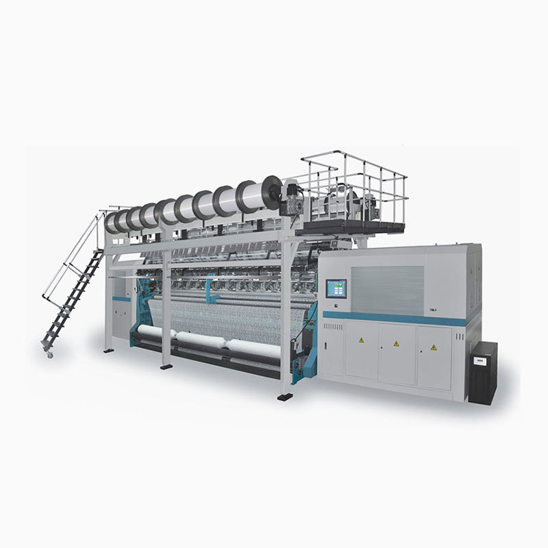 Multibar computerized jacquardwarp kitting machine with fall plate