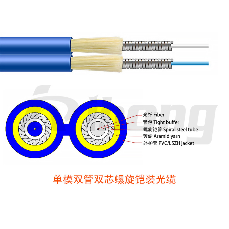 单模双管双芯螺旋铠装光缆G652D/G657A/G657B纤芯
