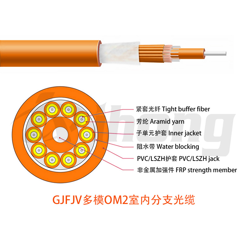 GJFJV multimode OM2 indoor branch optical cable with options of 4/6/8/12/24 cores