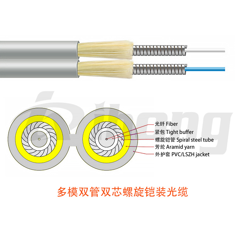 多模双管双芯螺旋铠装光缆OM1/OM2/OM3/OM4纤芯