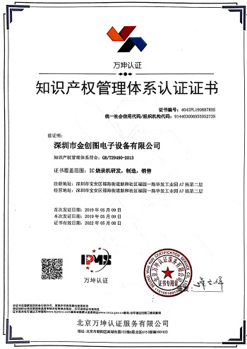 Intellectual Property Management System Certification Certificate