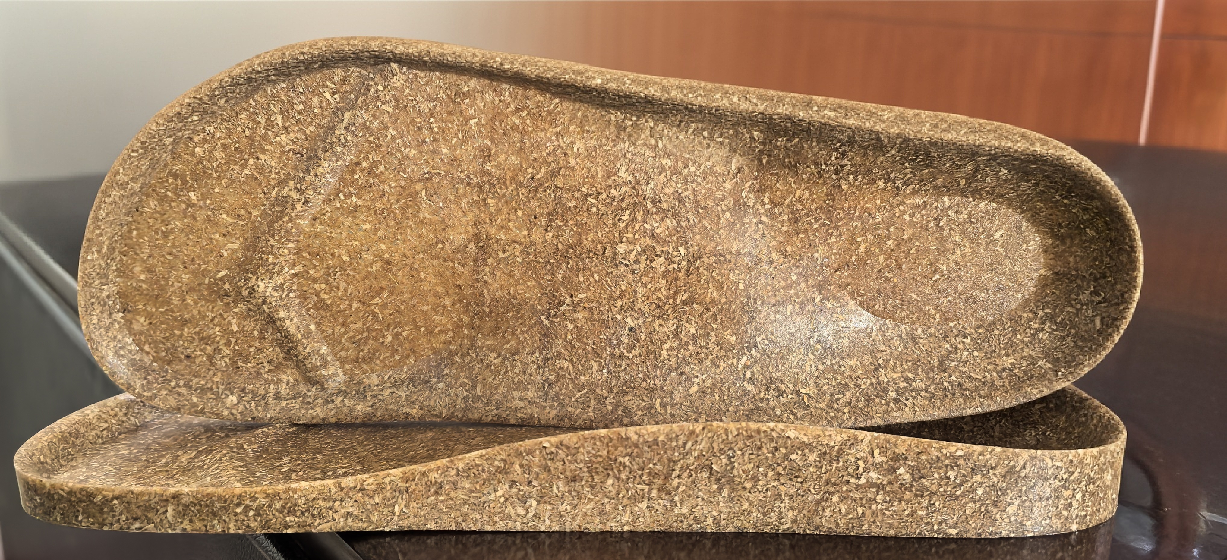 Wood chip shoe sole