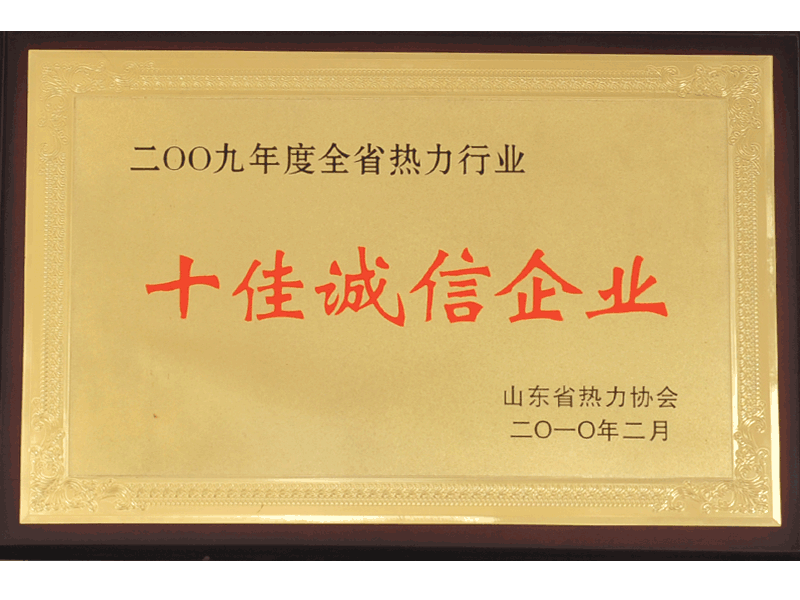 2009年度全省熱力行業(yè)十佳誠信企業(yè)