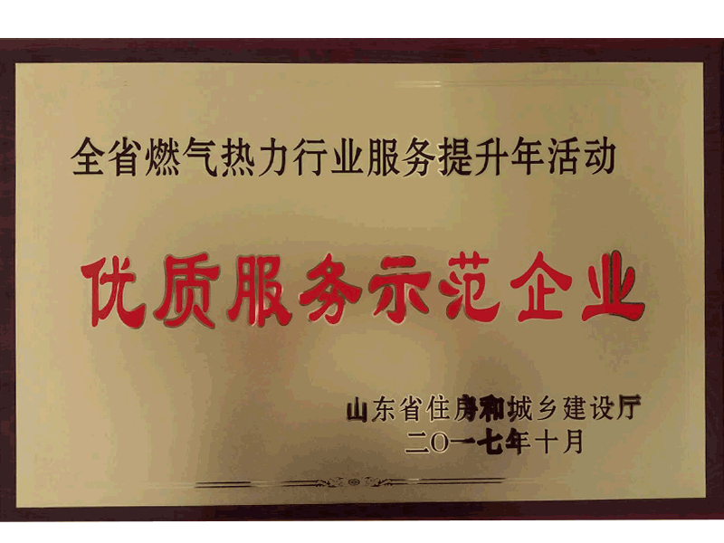 全省燃氣熱力行業(yè)服務(wù)提升年活動優(yōu)質(zhì)服務(wù)示范企業(yè)