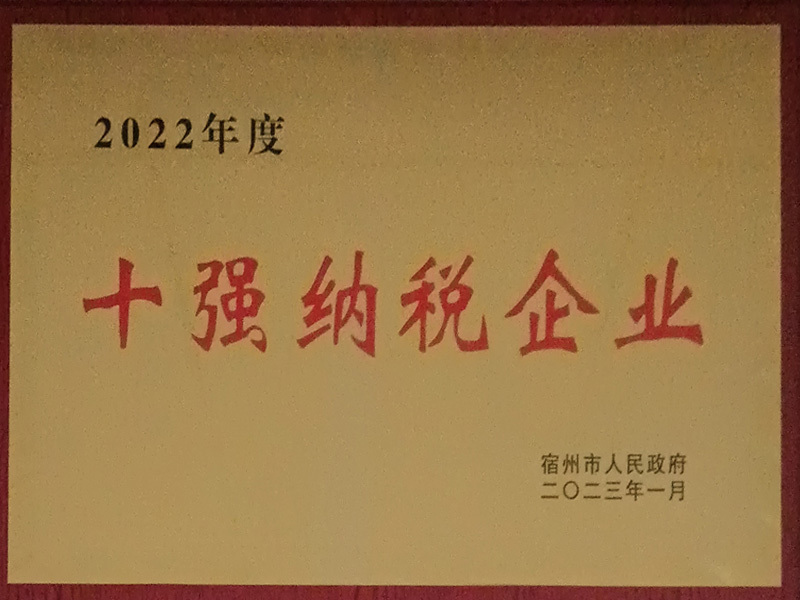 “2022年度十強納稅”企業-獎牌