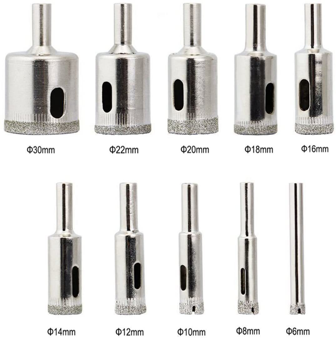 10 PCS Electroplated Diamond Core Drill Bit Set for Ceramic, Glass, Porcelain Tile