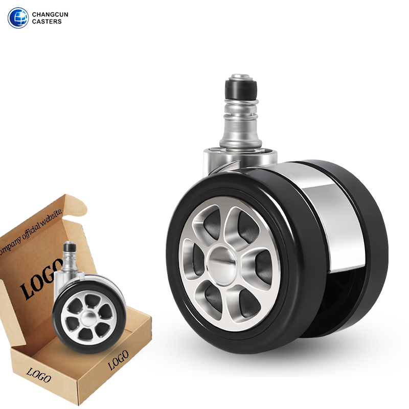 Hot Sale 2.5 Inch Factory Silver Zinc Alloy Furniture Castor Twin-wheel Swivel Office Chair Caster Wheel Suitable for Carpets