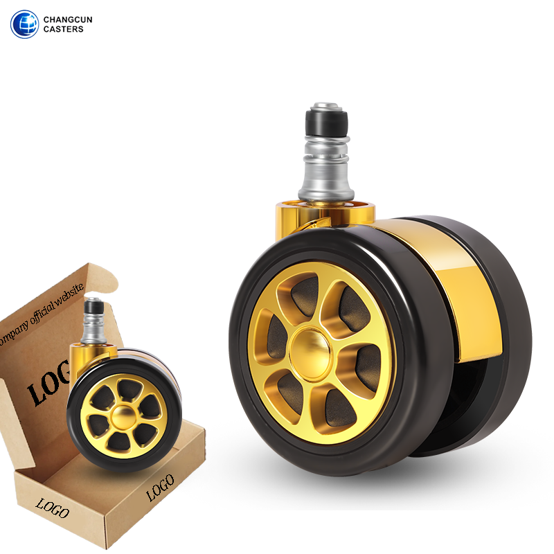 2.5 Inch Rich Gold Zinc Alloy Furniture Castor Suitable for Carpets Twin-Wheel Office Chair Caster Wheel
