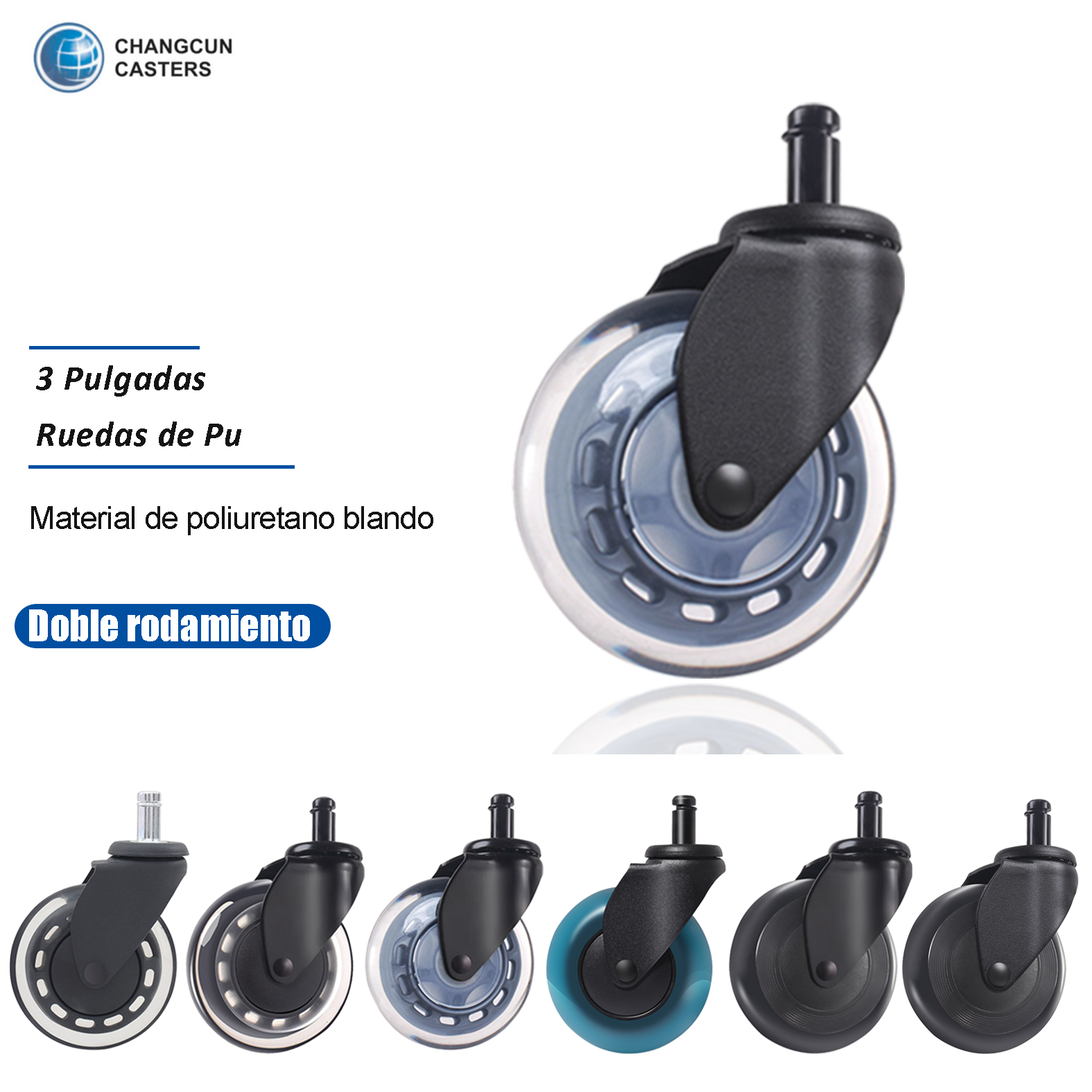 Ruedas de silla de oficina tipo moderno PU Rollerblade estilo giratorio ruedas de silla de oficina para madera dura