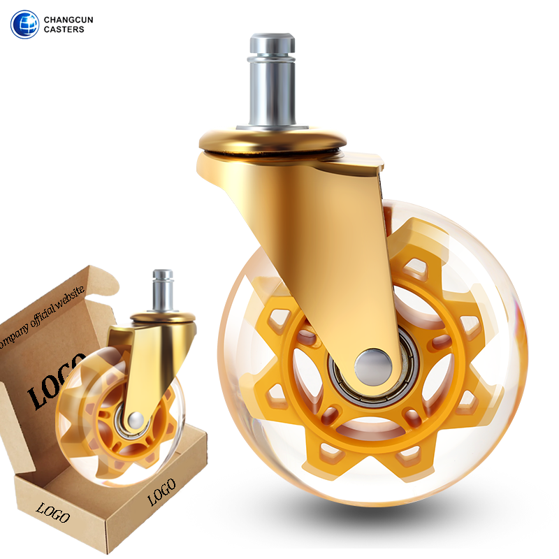 Luxury Golden Castor Pu Furniture 3 Inch Gold Office Chair Caster Wheel Suitable for Ceramic Tile Marble Wood Floor Carpet